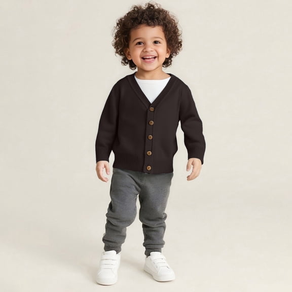 ZHOGXU Big Child Girls Boys Cardigan Long Sleeve V Neck Open Front Button Knitted Solid Color Elegant Fashion Casual Top For Daily Wear Coffee 5-6 Years