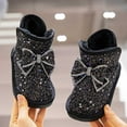 thumbnail image 1 of ZHOGXU Big Girls Boots Flat Sole Soft Sole Non Slip Bow Rhinestone Design Plush Comfortable Fashion Shoes For Casual Daily Wear Black 4-4.5 Years, 1 of 3
