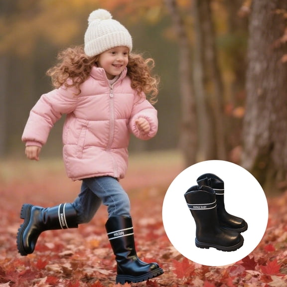 ZHOGXU Big Girls Boots Flat Sole Soft Sole Non Slip Letter Print Color Side Zipper Comfortable Fashion Shoes For Casual Daily Wear Black 4-4.5 Years