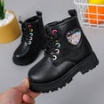 thumbnail image 1 of ZHOGXU Big Girls Boots Flat Sole Soft Sole Non Slip Love Heart Design Lace Up Zipper Comfortable Fashion Shoes For Casual Daily Wear Black 2-2.5 Years, 1 of 6