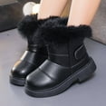 thumbnail image 1 of ZHOGXU Big Girls Boots Flat Sole Soft Sole Non Slip Solid Color Plush Warm Comfortable Fashion Shoes For Casual Daily Wear Black 3-3.5 Years, 1 of 8