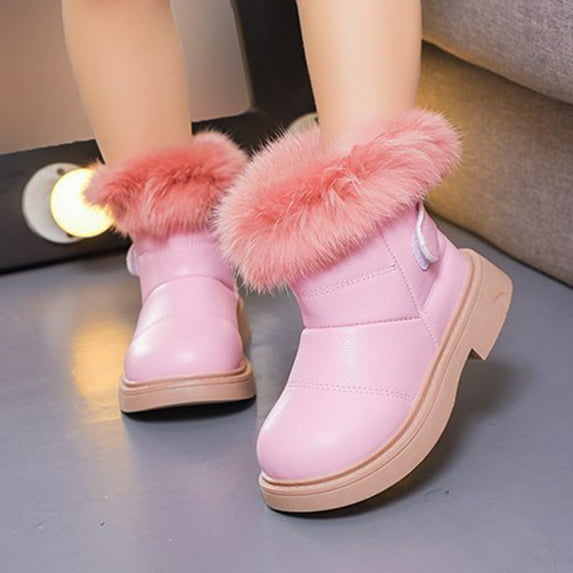 ZHOGXU Big Girls Boots Flat Sole Soft Sole Non Slip Solid Color Plush Warm Comfortable Fashion Shoes For Casual Daily Wear Pink 12-18 Months