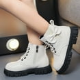 thumbnail image 1 of ZHOGXU Big Girls Boots Thick Heel Soft Sole Non Solid Color Lace Up Side Zipper Bow Design Comfortable Fashion Shoes For Casual Daily Wear White 9-9.5 Years, 1 of 8