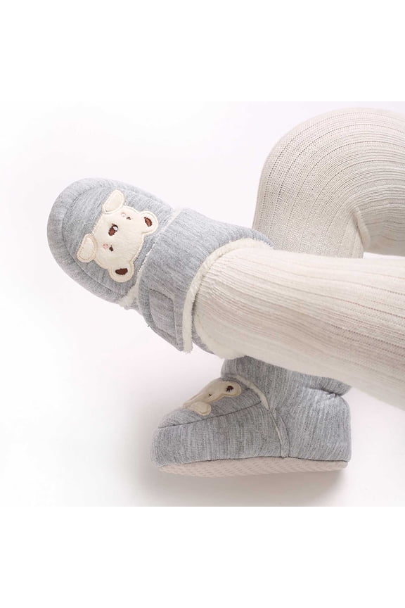 Big Girls Boys Boots Cute Animal Embroidery Plush Non Slip Soft Sole Comfortable Fashion Warm Shoes For Outdoor Activities Daily Wear Grey 17-24 Months