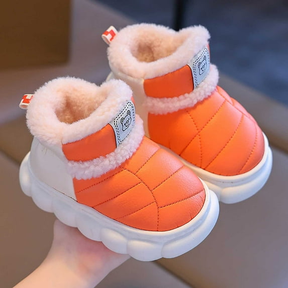 ZHOGXU Big Girls Boys Boots Flat Sole Color Block Plush Waterproof Fashion Warm Comfortable Shoes For Autumn Winter Indoor Outdoor Activities Orange 37