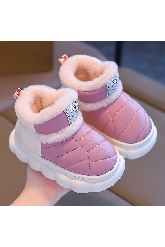 Big Girls Boys Boots Flat Sole Color Block Plush Waterproof Fashion Warm Comfortable Shoes For Autumn Winter Indoor Outdoor Activities Purple 33