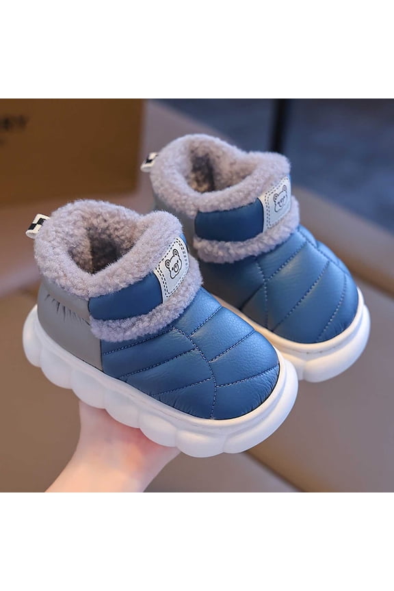Big Girls Boys Boots Flat Sole Color Block Plush Waterproof Fashion Warm Comfortable Shoes For Autumn Winter Indoor Outdoor Activities Navy 33