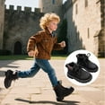 thumbnail image 1 of ZHOGXU Big Girls Boys Boots Flat Sole Soft Sole Non Solid Color Side Zipper Lace Up Comfortable Fashion Shoes For Casual Daily Wear Black 4-4.5 Years, 1 of 9
