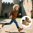 thumbnail image 1 of ZHOGXU Big Girls Boys Boots Flat Sole Soft Sole Non Solid Color Side Zipper Lace Up Comfortable Fashion Shoes For Casual Daily Wear Khaki 6-6.5 Years, 1 of 9