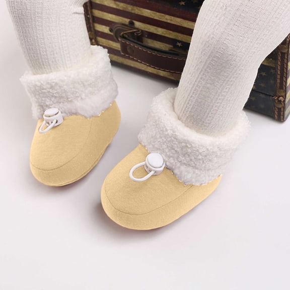 ZHOGXU Big Girls Boys Boots Patchwork Plush Non Slip Soft Sole Comfortable Fashion Warm Shoes For Outdoor Activities Daily Wear Beige 9-16 Months