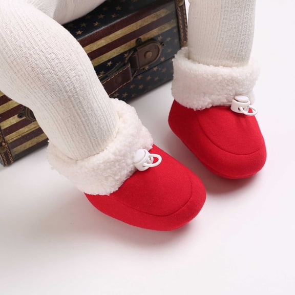 ZHOGXU Big Girls Boys Boots Patchwork Plush Non Slip Soft Sole Comfortable Fashion Warm Shoes For Outdoor Activities Daily Wear Red 9-16 Months