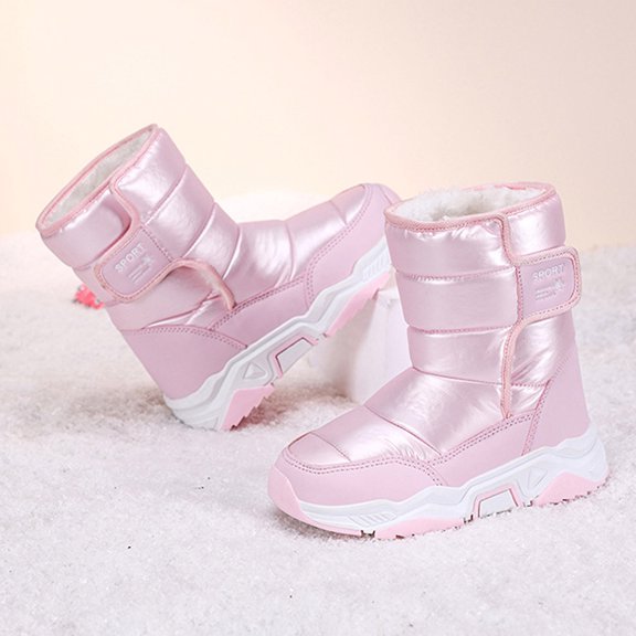 ZHOGXU Big Girls Boys Boots Solid Color Non Slip Thick Sole Plush Thickened Comfortable Warm Shoes For Outdoor Activities Daily Wear Pink 38