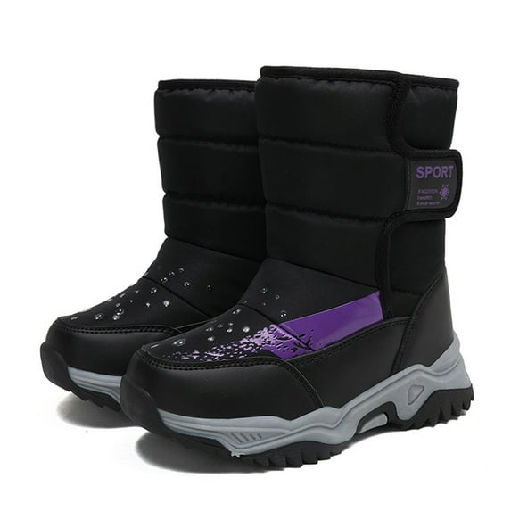 ZHOGXU Big Girls Boys Boots Thick Heel Soft Sole Non Camouflage Print Plush Warm Comfortable Fashion Shoes For Outdoor Activities Black 10.5-11 Years