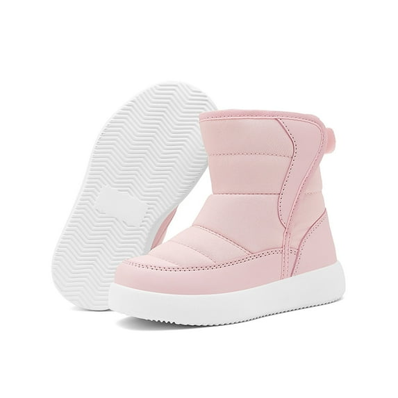 ZHOGXU Big Girls Boys Boots Thick Heel Soft Sole Non Slip Solid Color Plush Warm Comfortable Fashion Shoes For Outdoor Activities Pink 5.5-6 Years