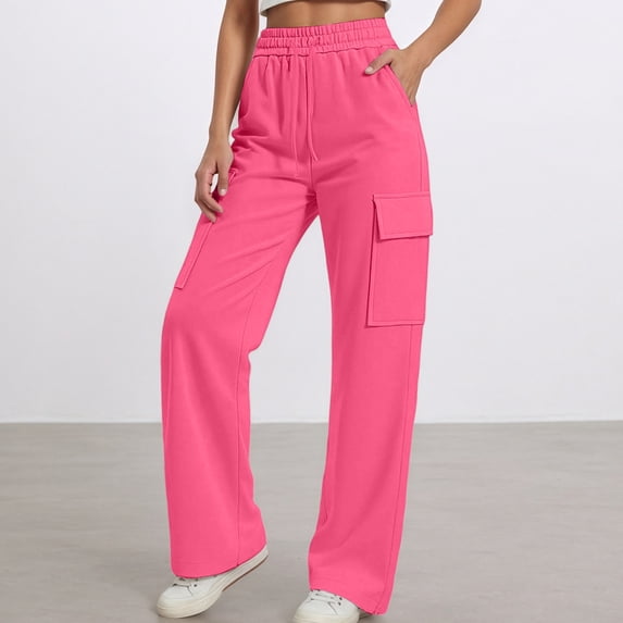 ZHOGXU Big Girls Boys Cargo Pants With Pockets Drawstring Elastic Waist Solid Color Wide Leg Loose Fit Comfortable Trousers For Outdoor Activities Watermelon Red 10-11 Years
