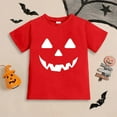 thumbnail image 1 of ZHOGXU Big Girls Boys Halloween T Shirt Short Sleeve Round Neck Pumpkin Face Print Comfortable Breathable Top For Party And Daily Wear Red 10-11 Years, 1 of 4
