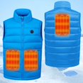 thumbnail image 1 of ZHOGXU Big Girls Boys Heated Vest Sleeveless Stand Collar Zipper Rechargeable Battery Powered Warm Jacket Thermal Inner Wear For Cold Weather Blue 7-8 Years, 1 of 5