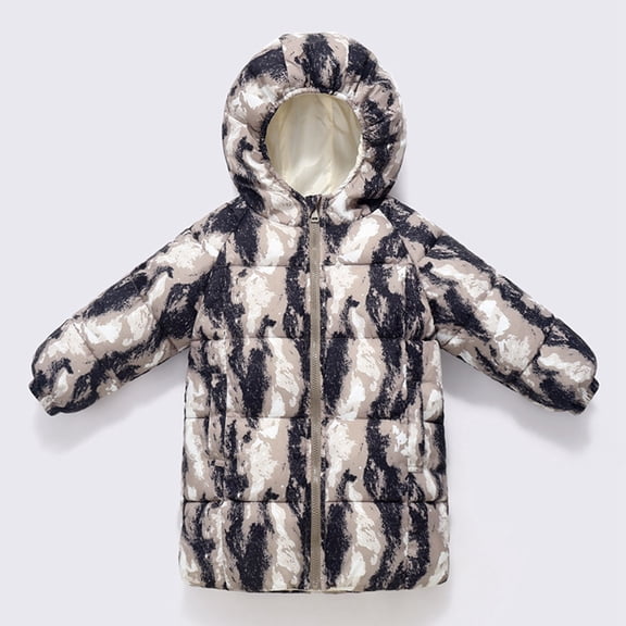 ZHOGXU Big Girls Boys Hooded Jacket Long Sleeve Zipper Cartoon Print Warm Thickened Comfortable Coat For Fall Winter Daily Wear Black 5-6 Years