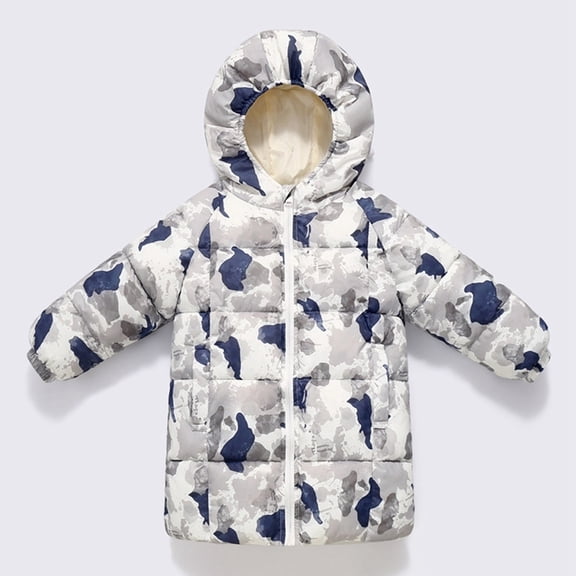 ZHOGXU Big Girls Boys Hooded Jacket Long Sleeve Zipper Cartoon Print Warm Thickened Comfortable Coat For Fall Winter Daily Wear Grey 2-3 Years
