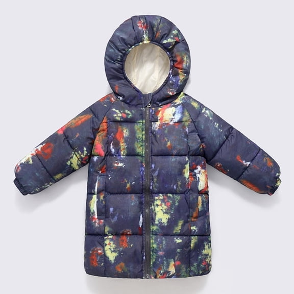 ZHOGXU Big Girls Boys Hooded Jacket Long Sleeve Zipper Cartoon Print Warm Thickened Comfortable Coat For Fall Winter Daily Wear Navy 2-3 Years