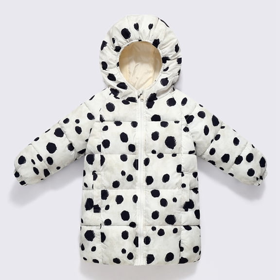ZHOGXU Big Girls Boys Hooded Jacket Long Sleeve Zipper Cartoon Print Warm Thickened Comfortable Coat For Fall Winter Daily Wear White 2-3 Years