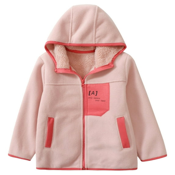 ZHOGXU Big Girls Boys Hooded Jacket With Pocket Long Sleeve Zipper Color Block Plush Warm Lightweight Comfortable Coat For Fall Winter Daily Wear Pink 9-10 Years