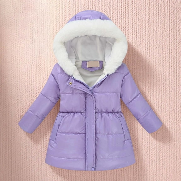 ZHOGXU Big Girls Boys Hooded Jacket With Pocket Long Sleeve Zipper Solid Color Windproof Warm Comfortable Coat For Fall Winter Daily Wear Light Purple 6-7 Years