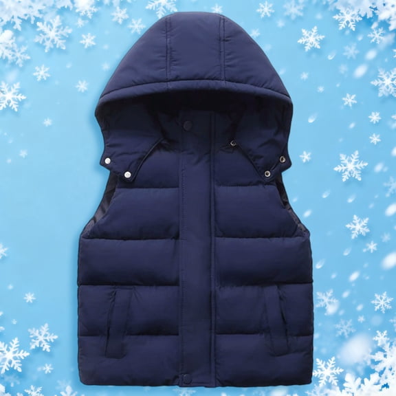 ZHOGXU Big Girls Boys Hooded Vest Jacket With Pocket Sleeveless Zipper Solid Color Warm Thickened Comfortable Coat For Fall Winter Daily Wear Navy 3-4 Years