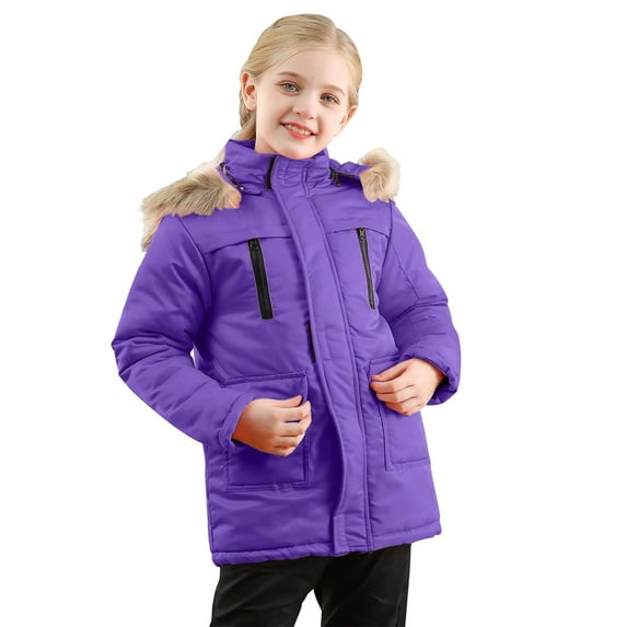 ZHOGXU Big Girls Boys Jacket With Detachable Hood Pocket Long Sleeve Zipper Solid Color Windproof Warm Comfortable Coat For Fall Winter Daily Wear Purple 3-4 Years