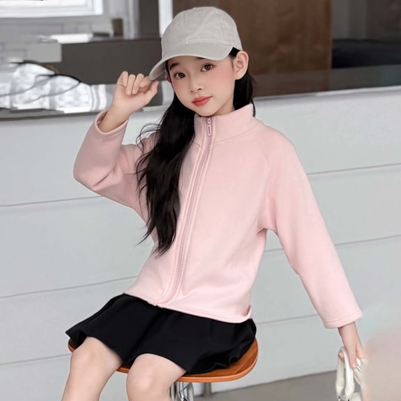 ZHOGXU Big Girls Boys Jacket Long Sleeve Zipper Solid Color Warm Soft Comfortable Coat For Fall Winter Daily Wear Pink 5-6 Years
