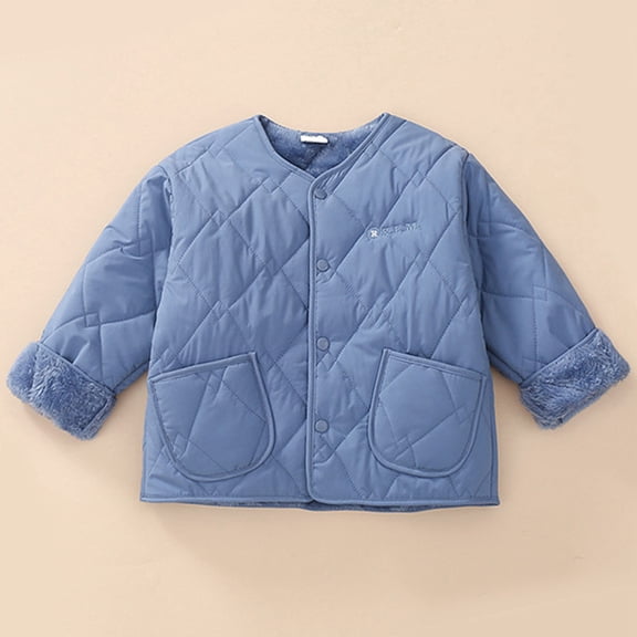 ZHOGXU Big Girls Boys Jacket With Pocket Long Sleeve Buttons Solid Color Plush Warm Lightweight Comfortable Coat For Fall Winter Daily Wear Light Blue 5-6 Years
