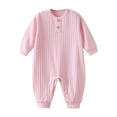 thumbnail image 1 of ZHOGXU Big Girls Boys Jumpsuit Long Sleeve Buttons Round Neck Solid Color Comfortable Breathable Romper Bodysuit For Autumn Winter Daily Wear Pink 12-18 Months, 1 of 2