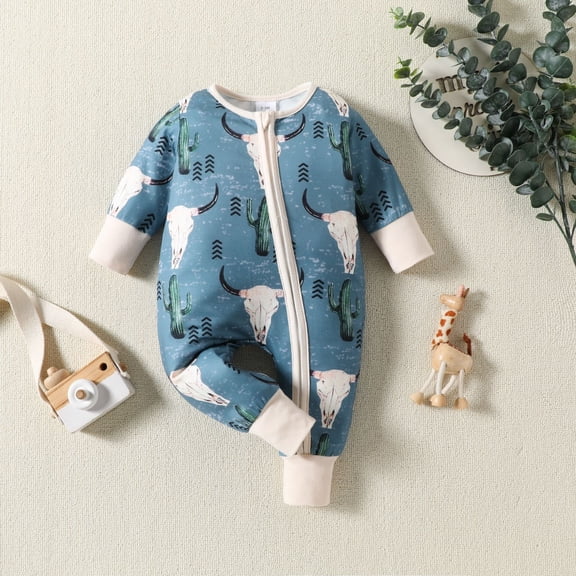 ZHOGXU Big Girls Boys Jumpsuit Long Sleeve Round Neck Cartoon Print Zipper Comfortable Thickened Warm Romper Bodysuit For Casual Daily Wear Beige 0-3 Months