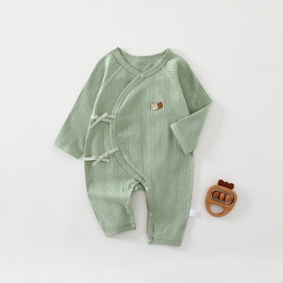 ZHOGXU Big Girls Boys Jumpsuit Long Sleeve V Neck Solid Color Buttons Comfortable Breathable Romper Bodysuit For Casual Daily Wear Green 2-6 Months