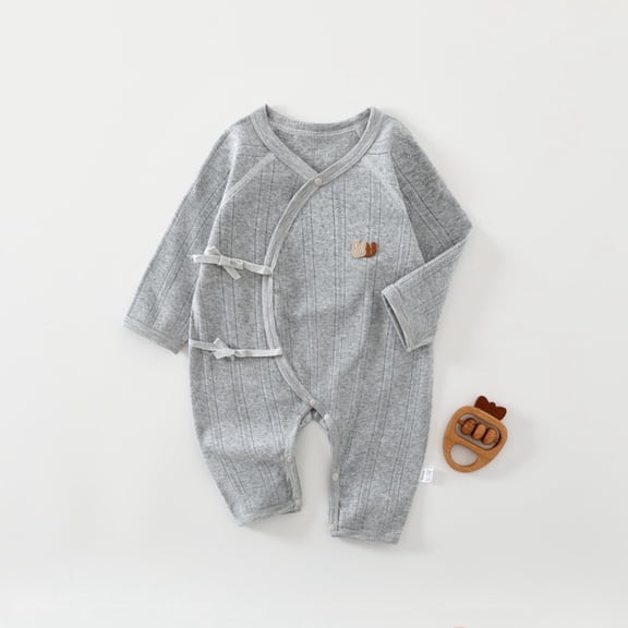 ZHOGXU Big Girls Boys Jumpsuit Long Sleeve V Neck Solid Color Buttons Comfortable Breathable Romper Bodysuit For Casual Daily Wear Grey 2-6 Months