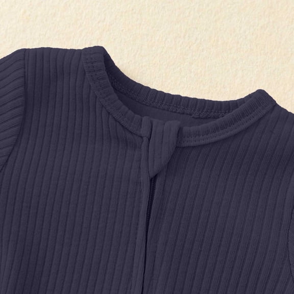 ZHOGXU Big Girls Boys Jumpsuit Long Sleeve Zipper Round Neck Solid Color Comfortable Breathable Romper Bodysuit For Autumn Winter Daily Wear Navy 18-24 Months