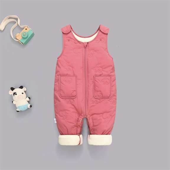 ZHOGXU Big Girls Boys Jumpsuit With Pocket Sleeveless Suspender Solid Color Zipper Warm Thickened Comfortable Romper Bodysuit For Autumn Winter Daily Wear Pink 6-12 Months