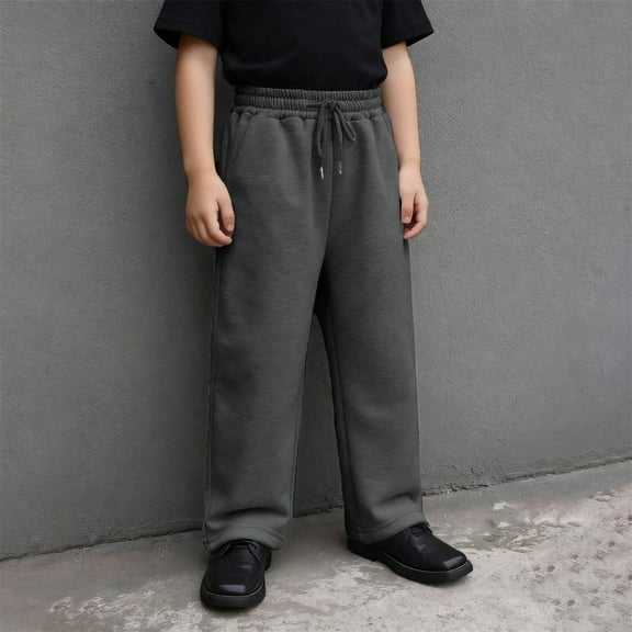 ZHOGXU Big Girls Boys Pants With Pocket Drawstring Elastic Waist Solid Color Straight Fit Fashion Comfortable Trousers For Daily Wear Dark Gray 6-7 Years