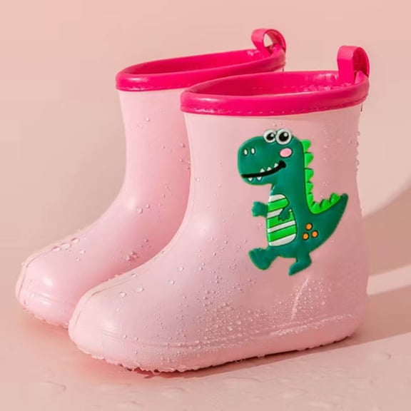 ZHOGXU Big Girls Boys Rain Boots Mid Calf Dinosaurs Print Non Slip Flat Sole Waterproof Lightweight Comfortable Shoes For Outdoor Activities Pink 12-18 Months