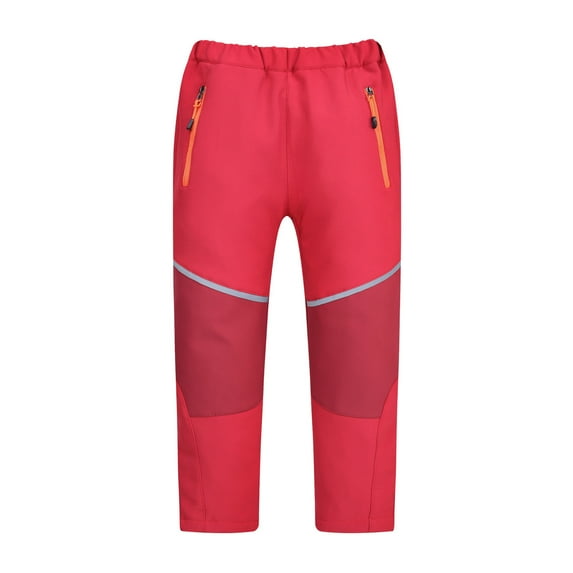 ZHOGXU Big Girls Boys Ski Pants With Pocket Elastic Waist Color Block Windproof Plush Thickened Comfortable Trousers For Outdoor Activities Red M