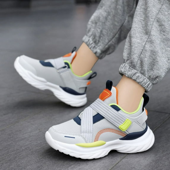 ZHOGXU Big Girls Boys Sneakers Soft Sole Non Slip Mesh Color Block Comfortable Breathable Casual Sports Shoes For Outdoor Activities Light Gray 37