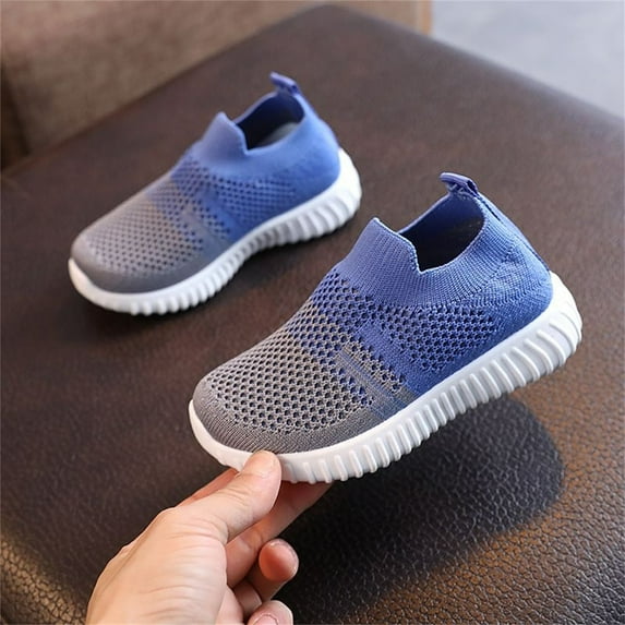 ZHOGXU Big Girls Boys Sneakers Soft Sole Non Slip Mesh Color Block Comfortable Breathable Shoes For Casual Daily Wear Blue 4-4.5 Years