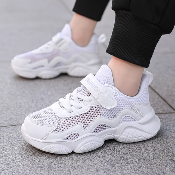 ZHOGXU Big Girls Boys Sneakers Soft Sole Non Slip Mesh Color Block Lace Up Comfortable Breathable Casual Sports Shoes For Outdoor Activities White 9.5-10 Years