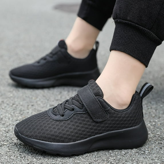 ZHOGXU Big Girls Boys Sneakers Soft Sole Non Slip Mesh Solid Color Comfortable Breathable Casual Sports Shoes For Outdoor Activities Black 8-9 Years