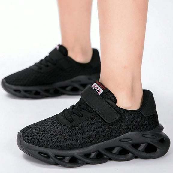 ZHOGXU Big Girls Boys Sneakers Soft Sole Non Slip Mesh Solid Color Comfortable Breathable Casual Sports Shoes For Outdoor Activities Black 5-5.5 Years
