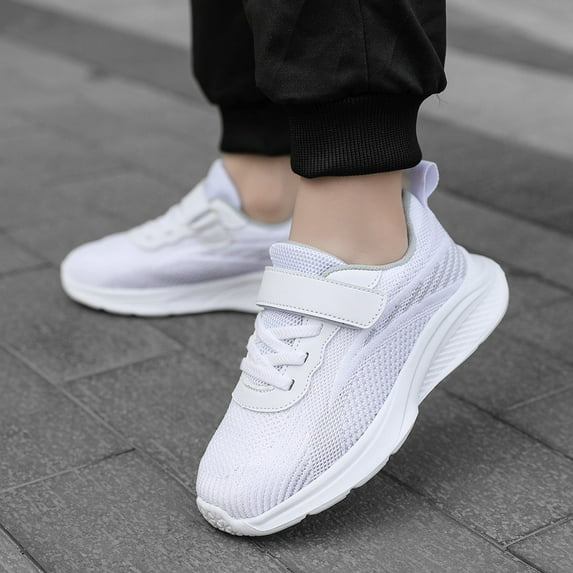 ZHOGXU Big Girls Boys Sneakers Soft Sole Non Mesh Solid Color Comfortable Breathable Casual Sports Shoes For Outdoor Activities White 11-11.5 Years