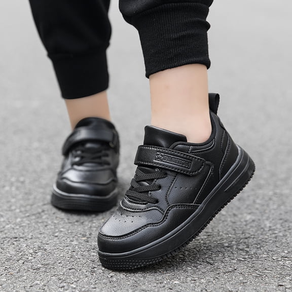 ZHOGXU Big Girls Boys Sneakers Soft Sole Non Slip Mesh Solid Color Lace Up Comfortable Breathable Casual Sports Shoes For Outdoor Activities Black 14-14.5 Years