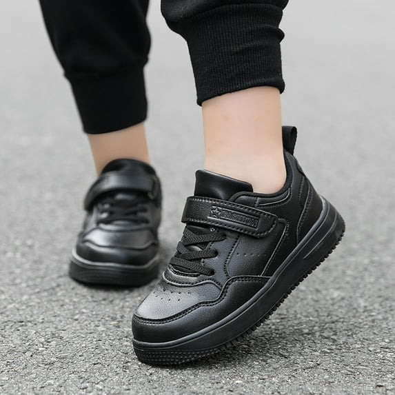 ZHOGXU Big Girls Boys Sneakers Soft Sole Non Slip Mesh Solid Color Lace Up Comfortable Breathable Casual Sports Shoes For Outdoor Activities Black 5-5.5 Years
