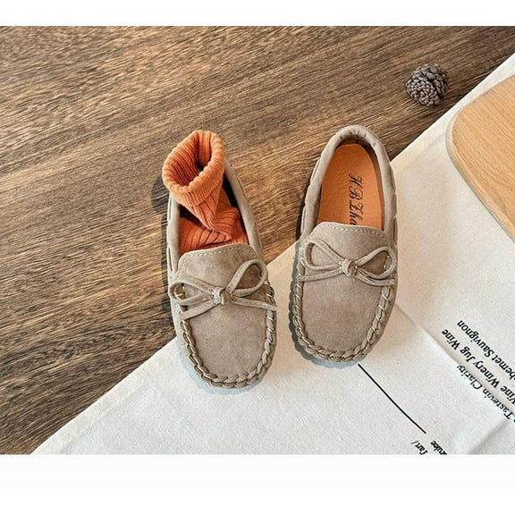 ZHOGXU Big Girls Boys Sneakers Soft Sole Non Slip Solid Color Bow Design Comfortable Breathable Shoes For Casual Daily Wear Khaki 6-7 Years