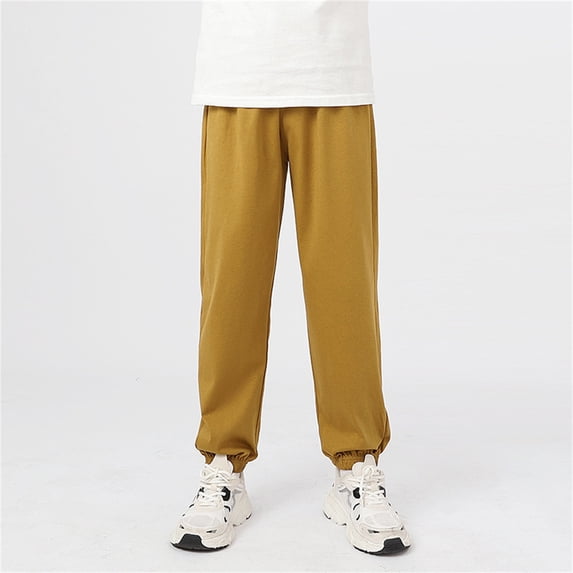 ZHOGXU Big Girls Boys Sports Pants Elastic Waist Solid Color Ankle Tied Comfortable Breathable Soft Trousers For Everyday Wear Brown 9-10 Years